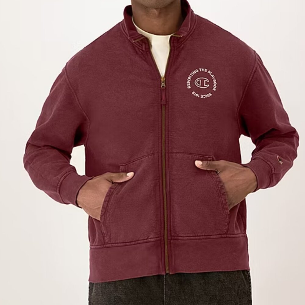 Champion Jacket XL Burgundy Full Zip Men Track Mock Neck Varsity Sweatshirt Coat